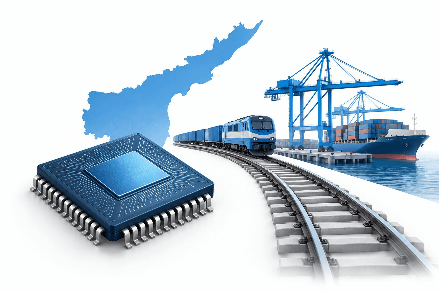 Concept illustration of semiconductor support and rail connectivity in Andhra Pradesh