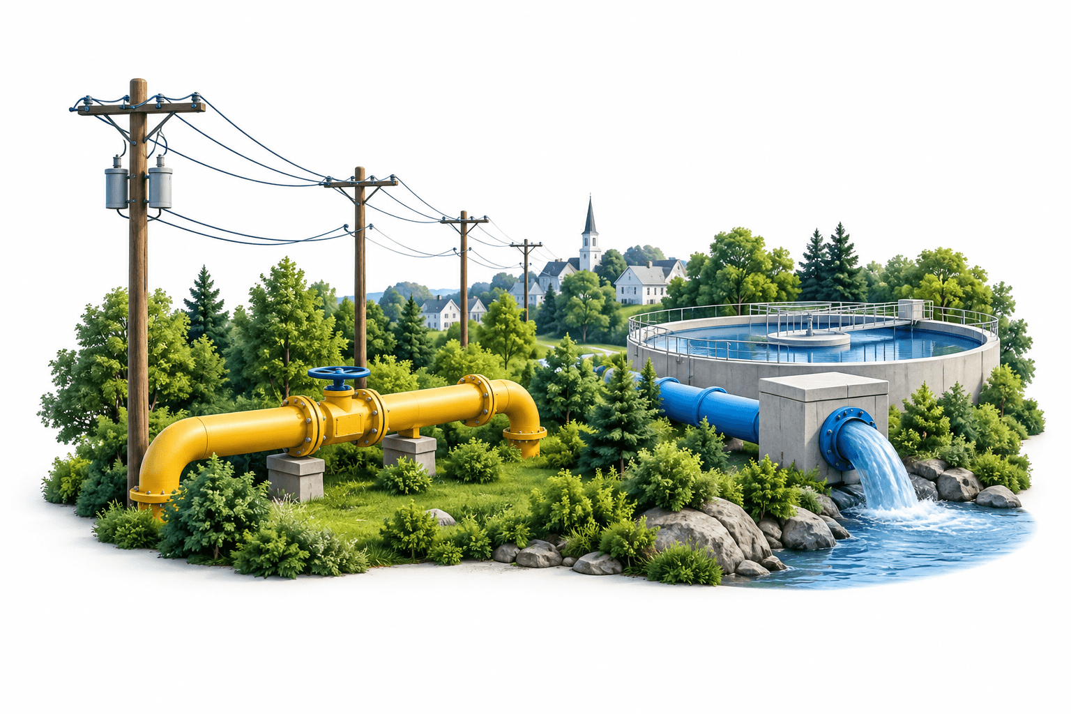 Illustration of electricity, gas and water infrastructure representing the Unitil sustainability report