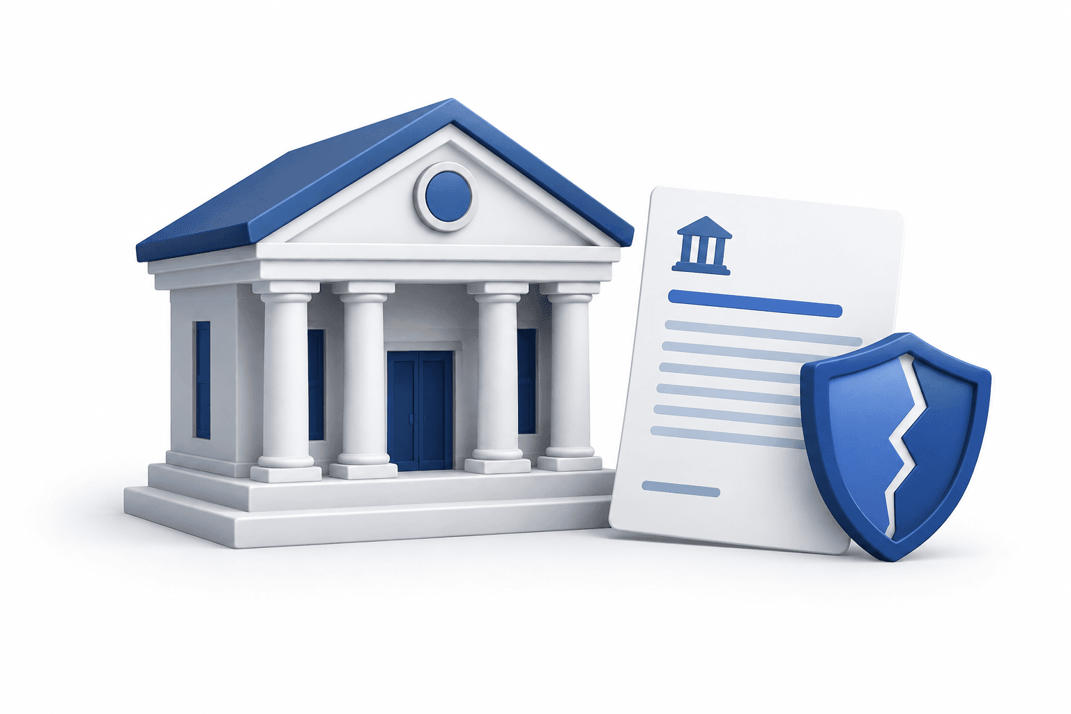 National Bank Holdings illustration showing a bank building, loan document and credit-risk shield