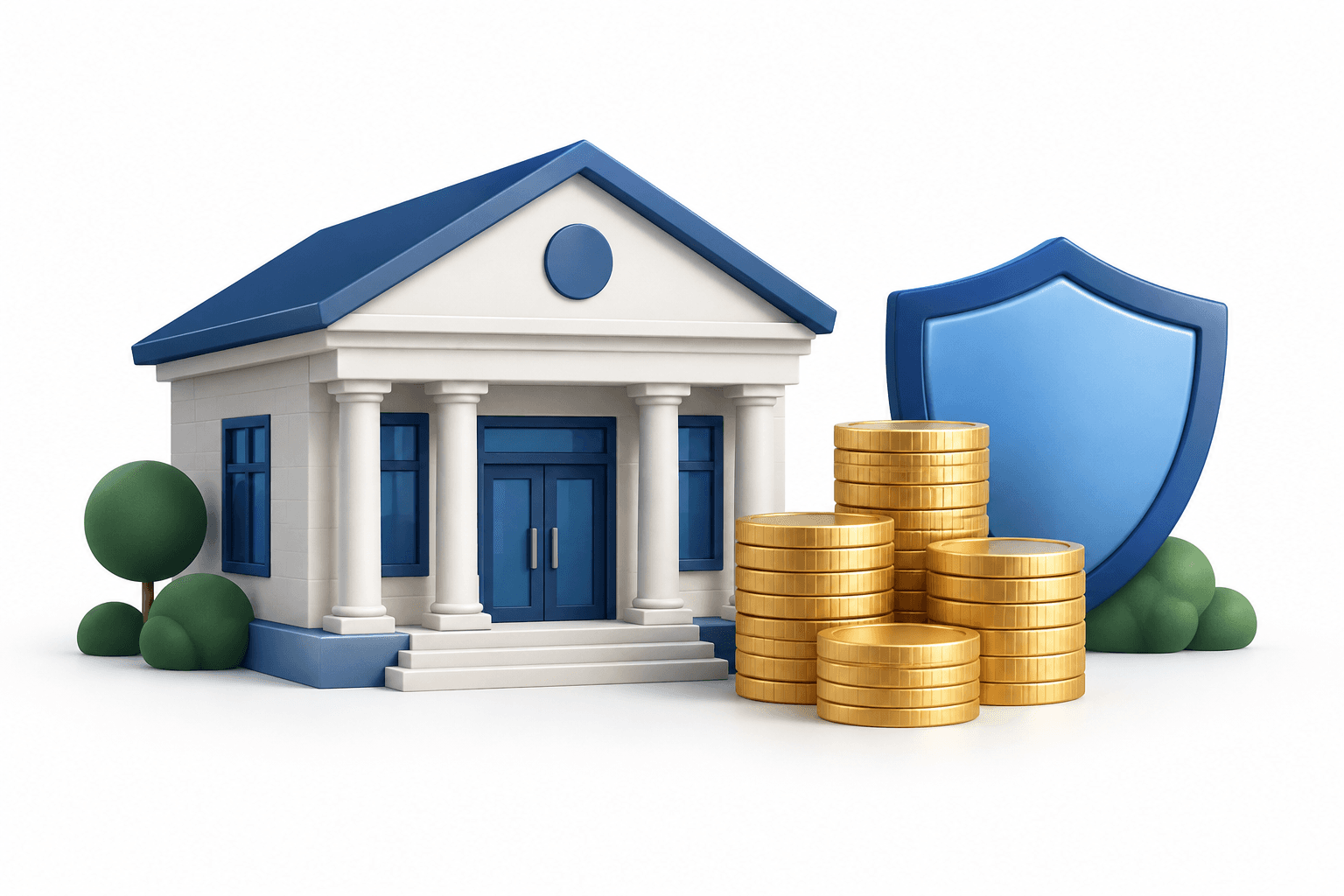 Concept illustration of a community bank and coins for Sound Financial earnings