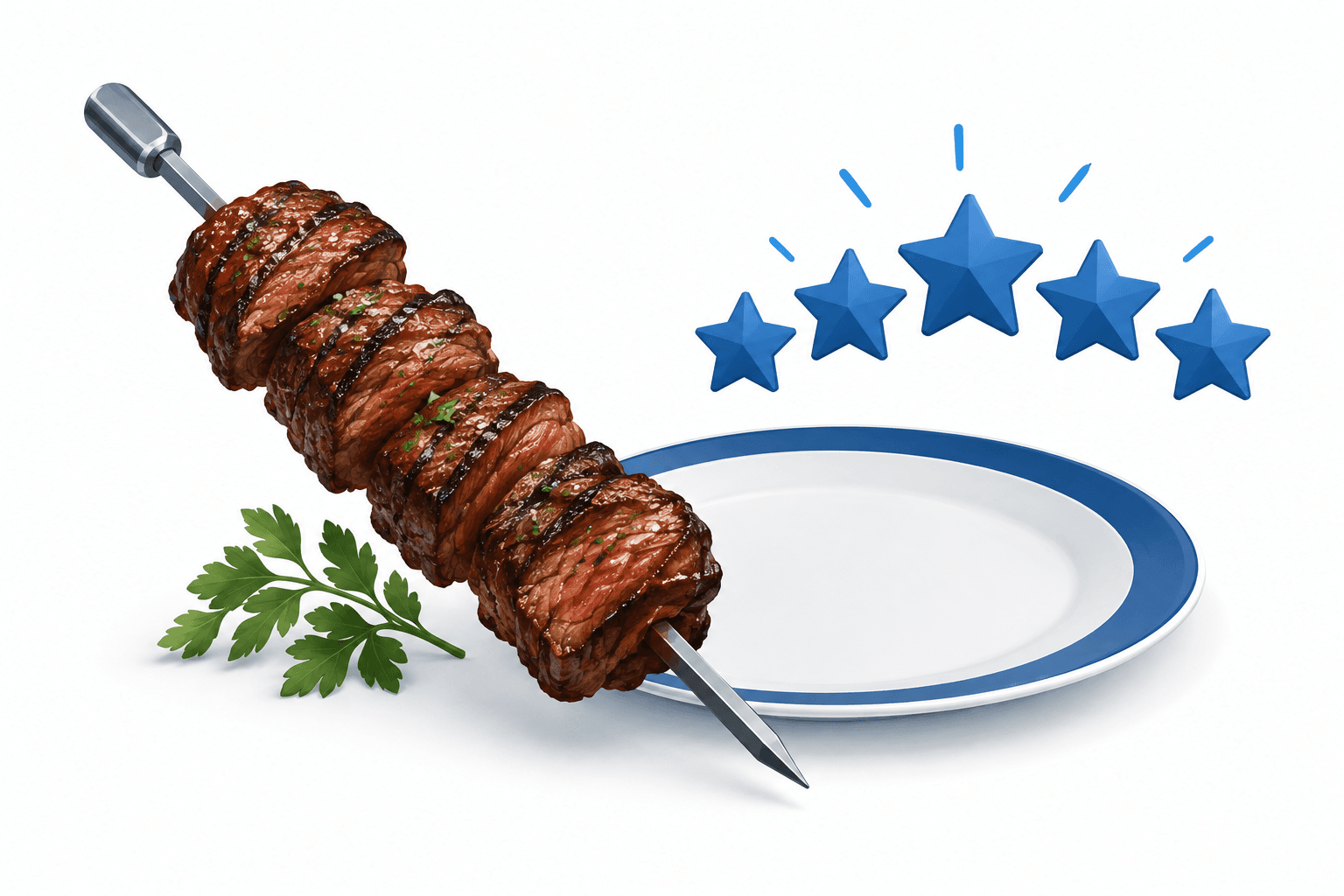 Illustration of a Vacaville steakhouse meal and star symbols