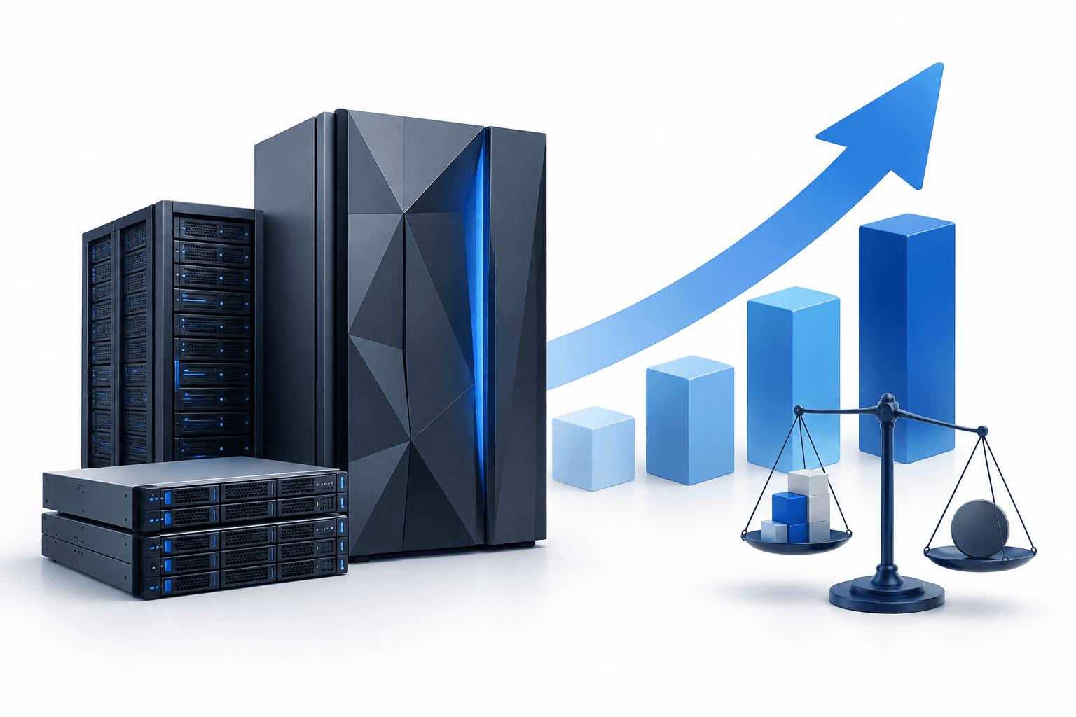 Conceptual illustration of IBM shares gaining ground alongside enterprise computing and valuation analysis.