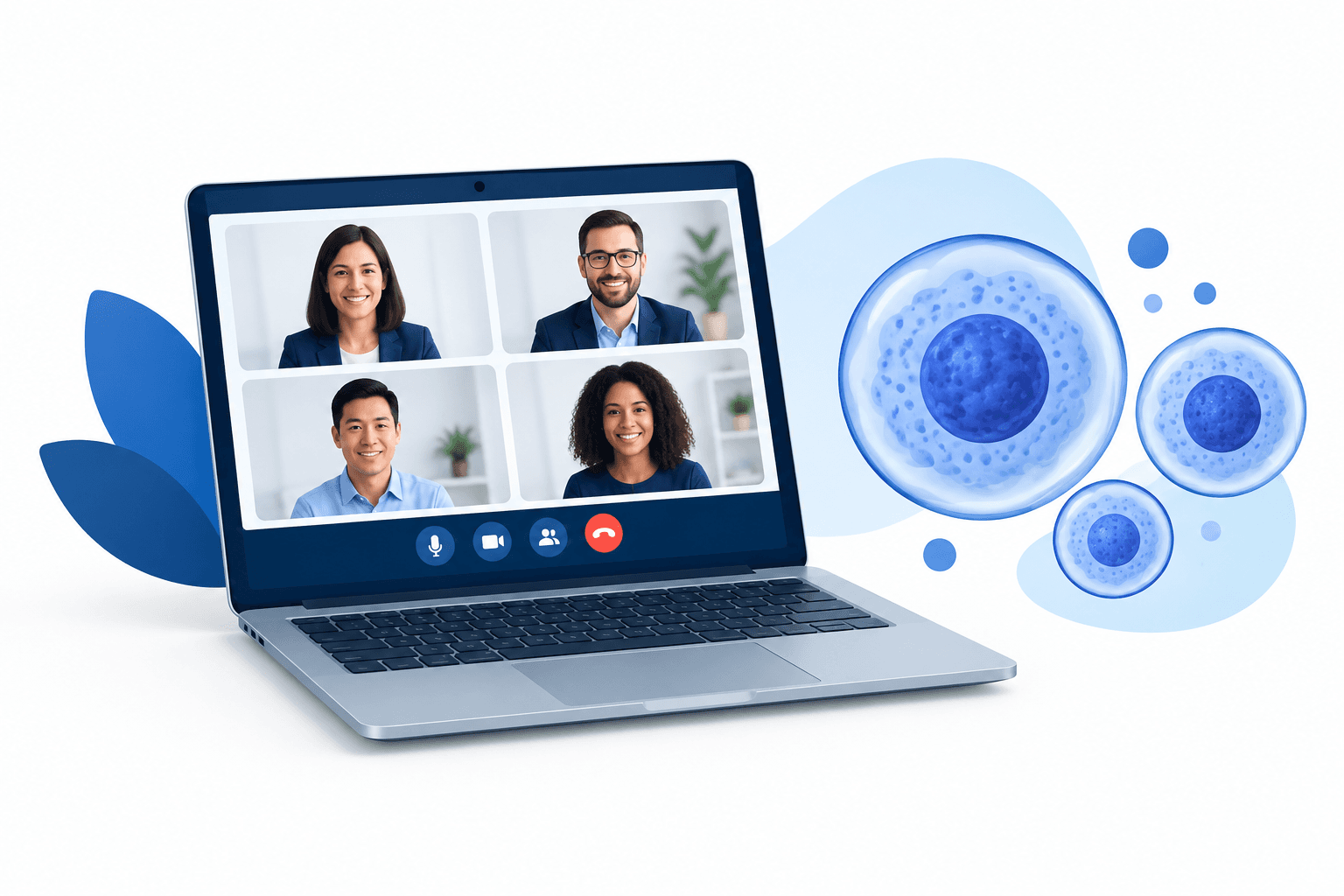 Illustration of Pluri investor calls with a laptop and abstract cells