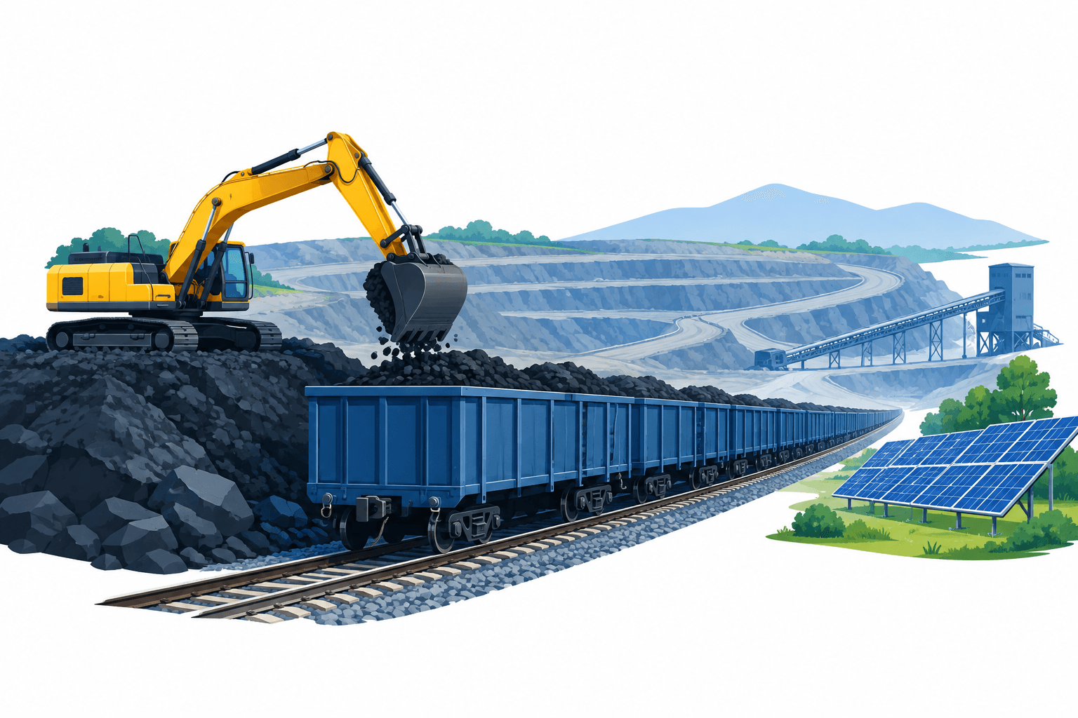 Illustration of mining equipment and infrastructure representing Coal India capex