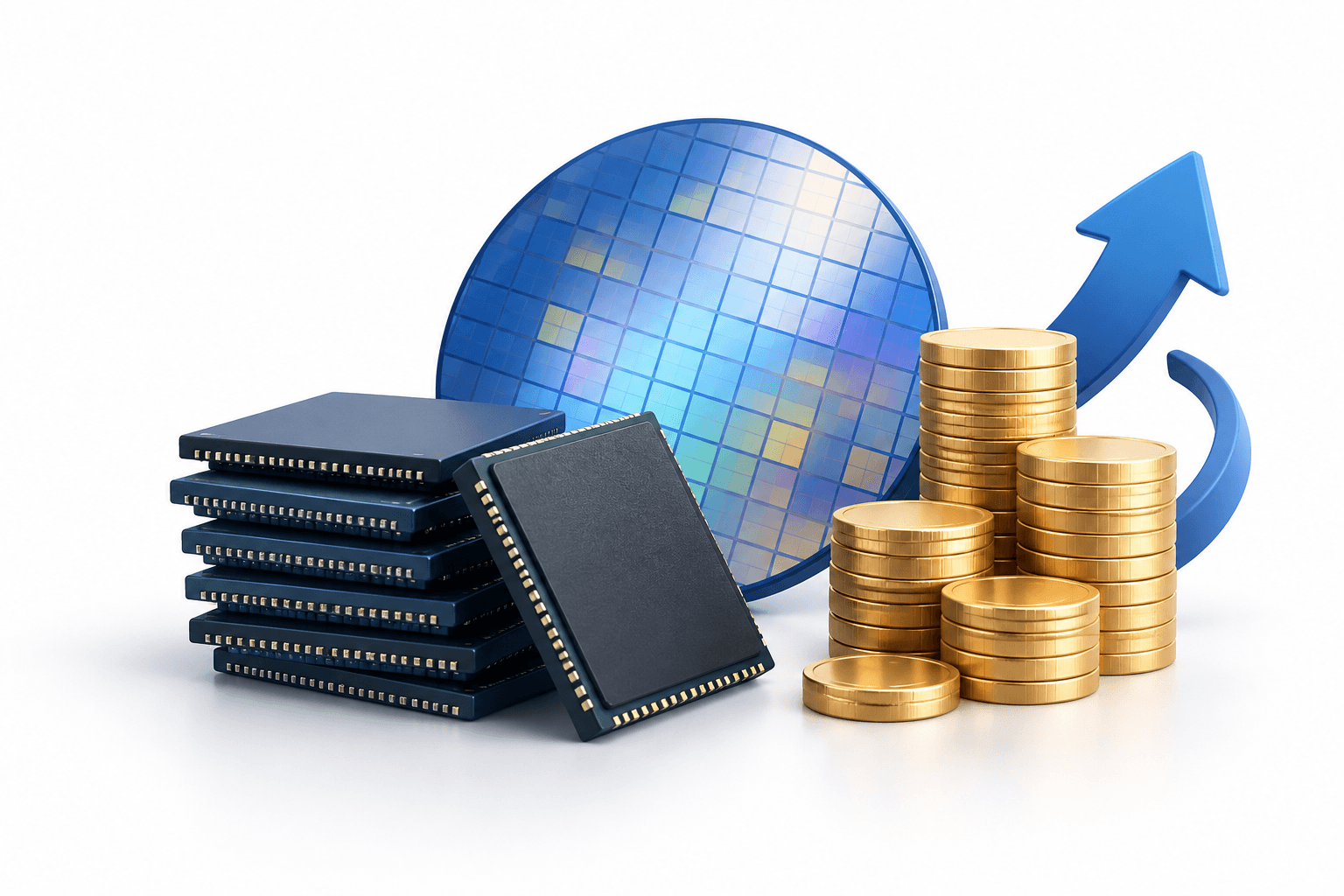 Illustration of memory chips and coins representing SK Hynix earnings