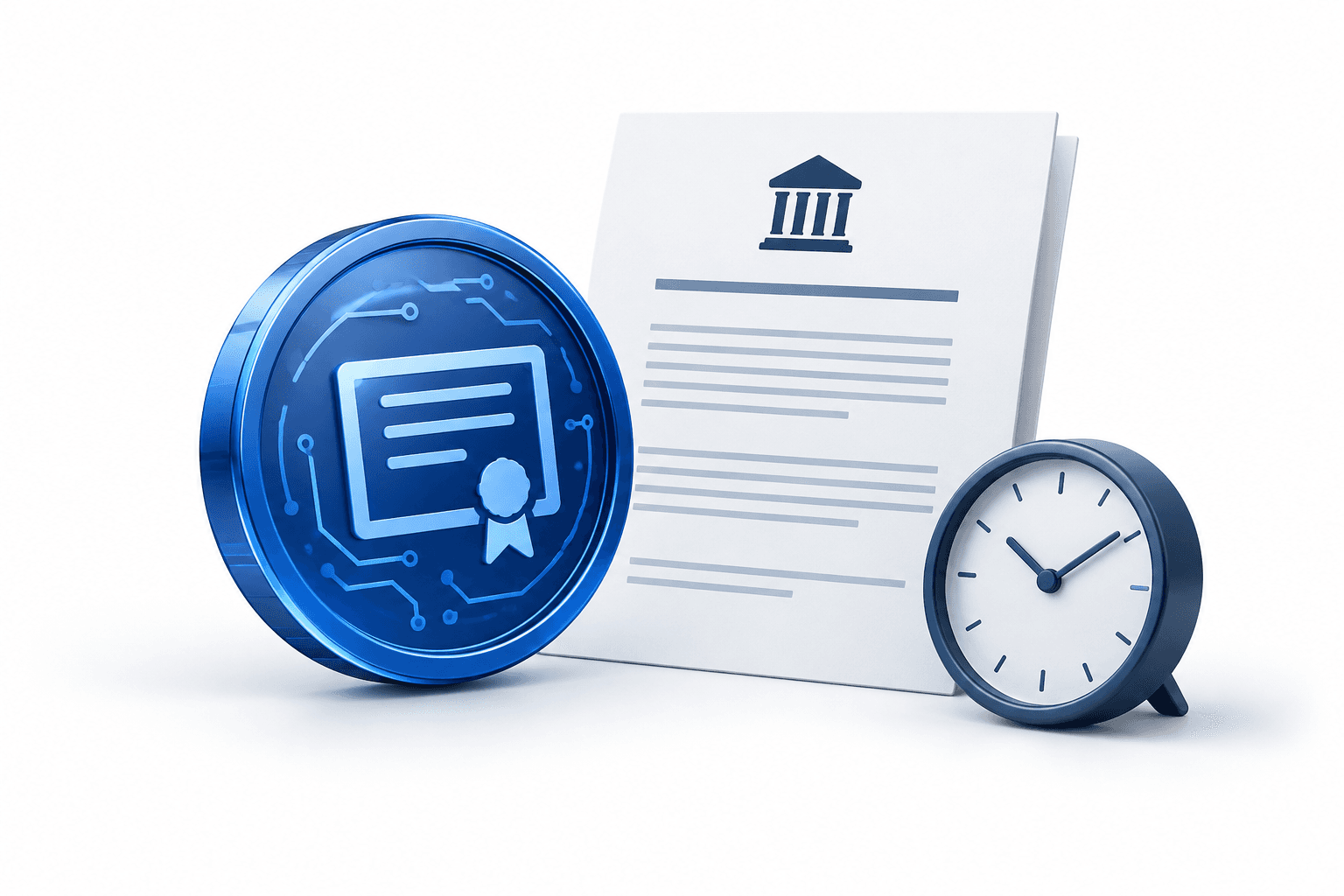 Concept illustration of stock tokenization, regulation and time