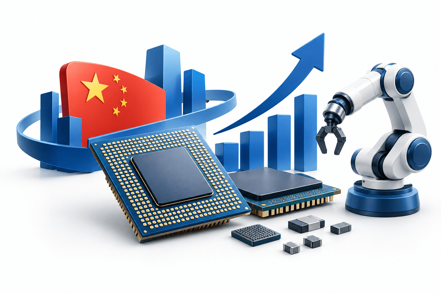 Concept illustration of chips and robotics representing China stocks