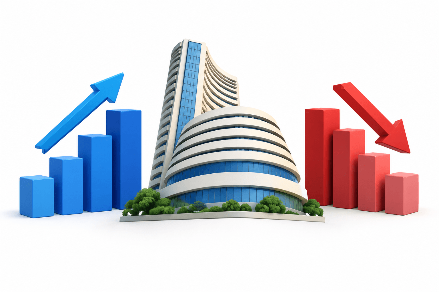Concept illustration of Sensex and Nifty market movements using rising and falling blocks