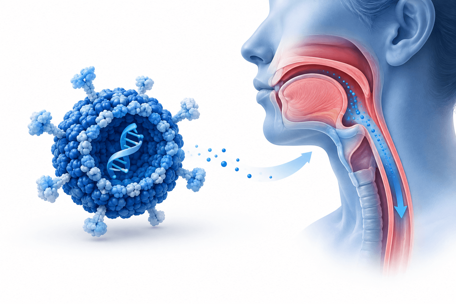 Concept illustration of a gene therapy molecule and throat for the BB-301 trial