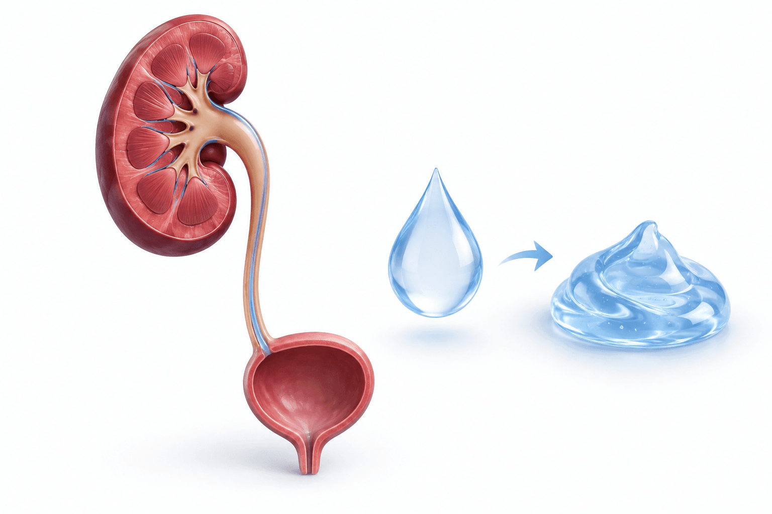 Illustration of a kidney and gel droplet representing the JELMYTO study