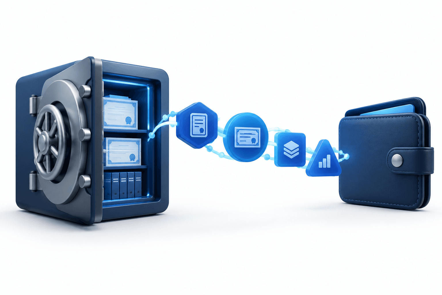 Illustration of the DTCC tokenization service connecting a securities vault to a digital wallet