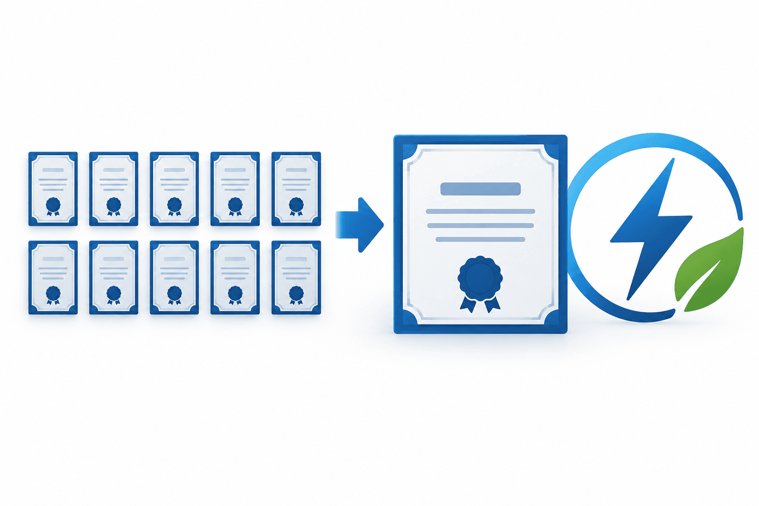 Illustration of share certificates consolidating for the NextNRG reverse split