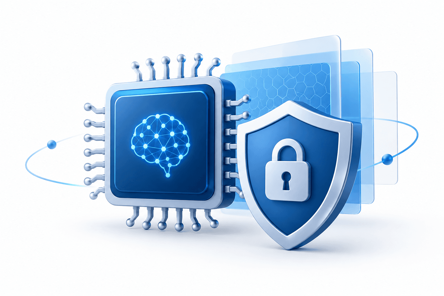 Illustration of an AI processor and cybersecurity shield representing Gemini 4 Carbon