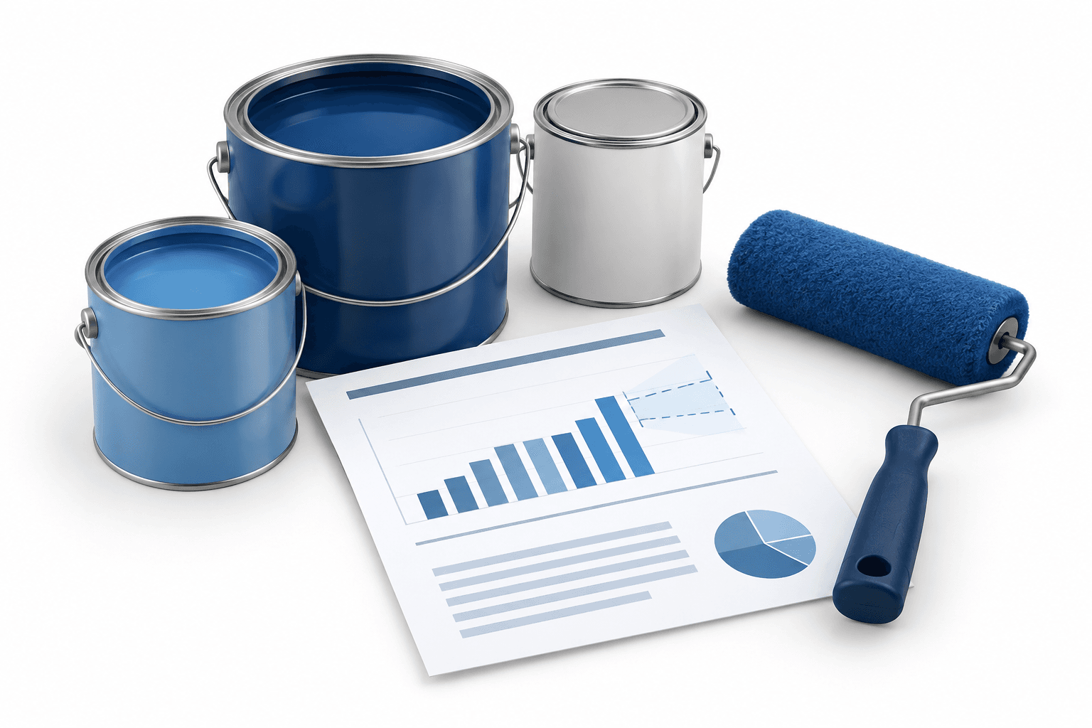 Illustration of paint cans and a financial document representing Sherwin-Williams earnings
