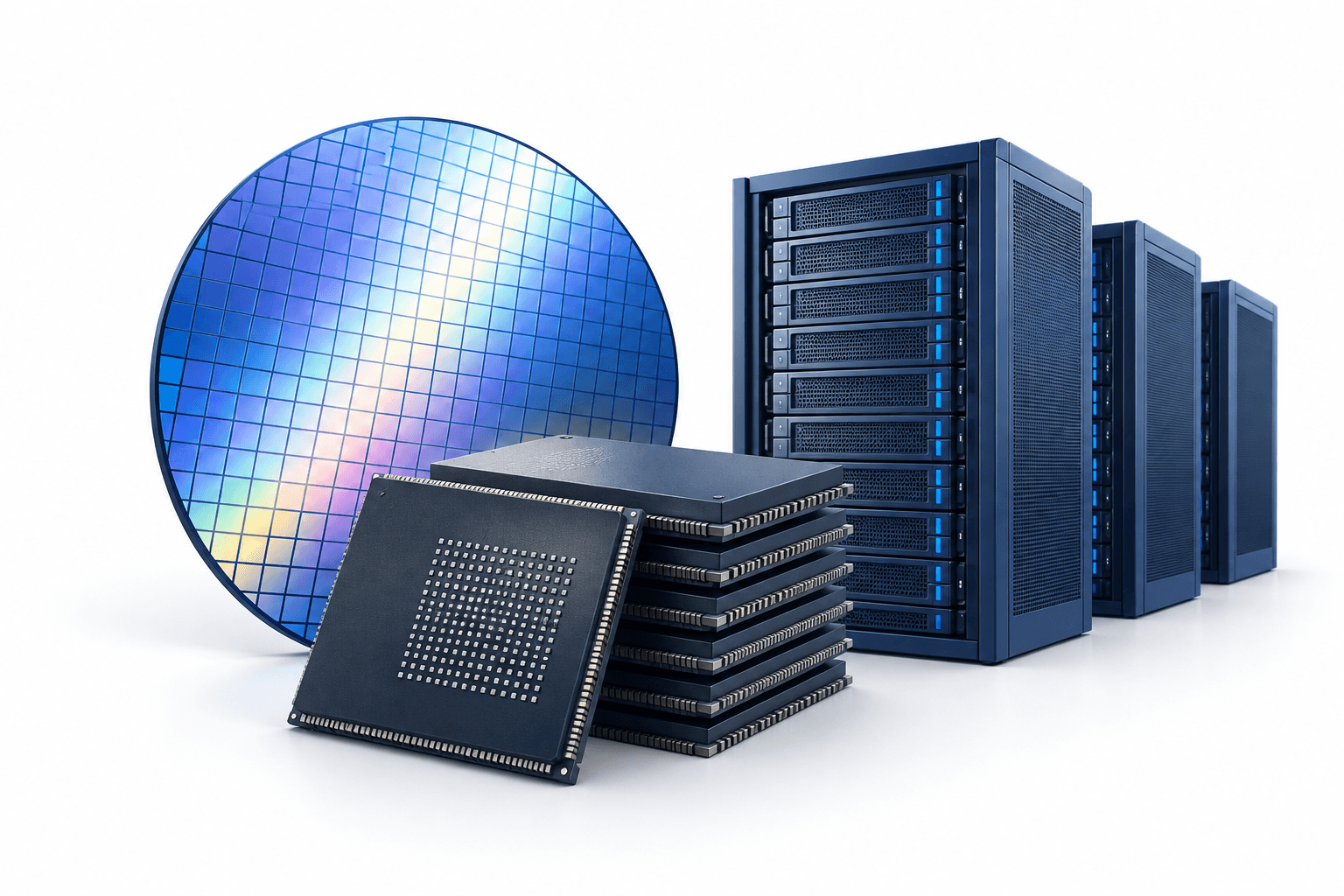 Illustration of memory chips and server modules representing Samsung earnings