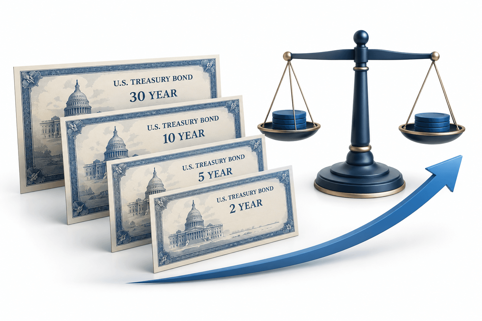 Illustration of bonds representing US Treasury yields at different maturities