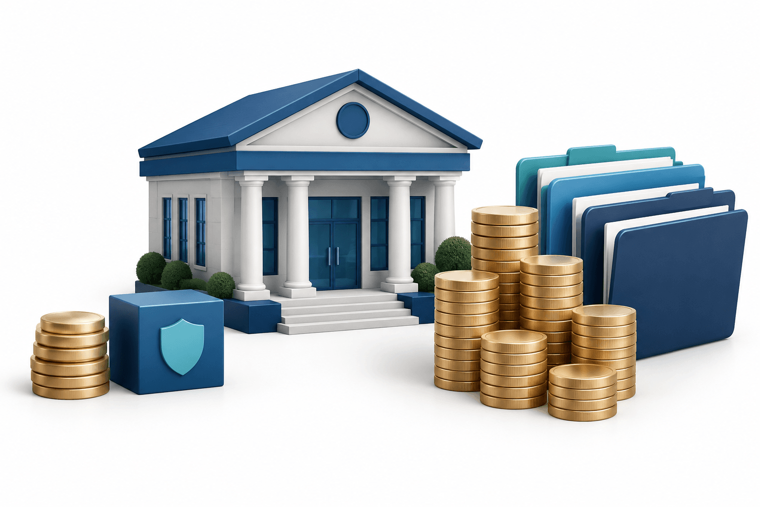 Orrstown earnings concept illustration showing a regional bank, loan folders and deposit coins.