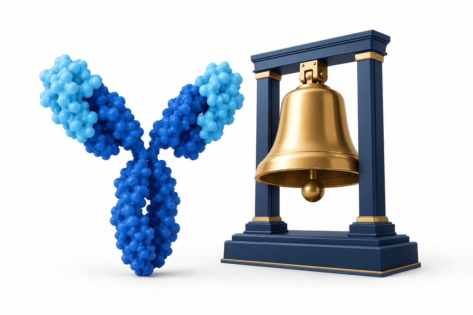 Illustration of an antibody molecule and opening bell representing the Bambusa IPO