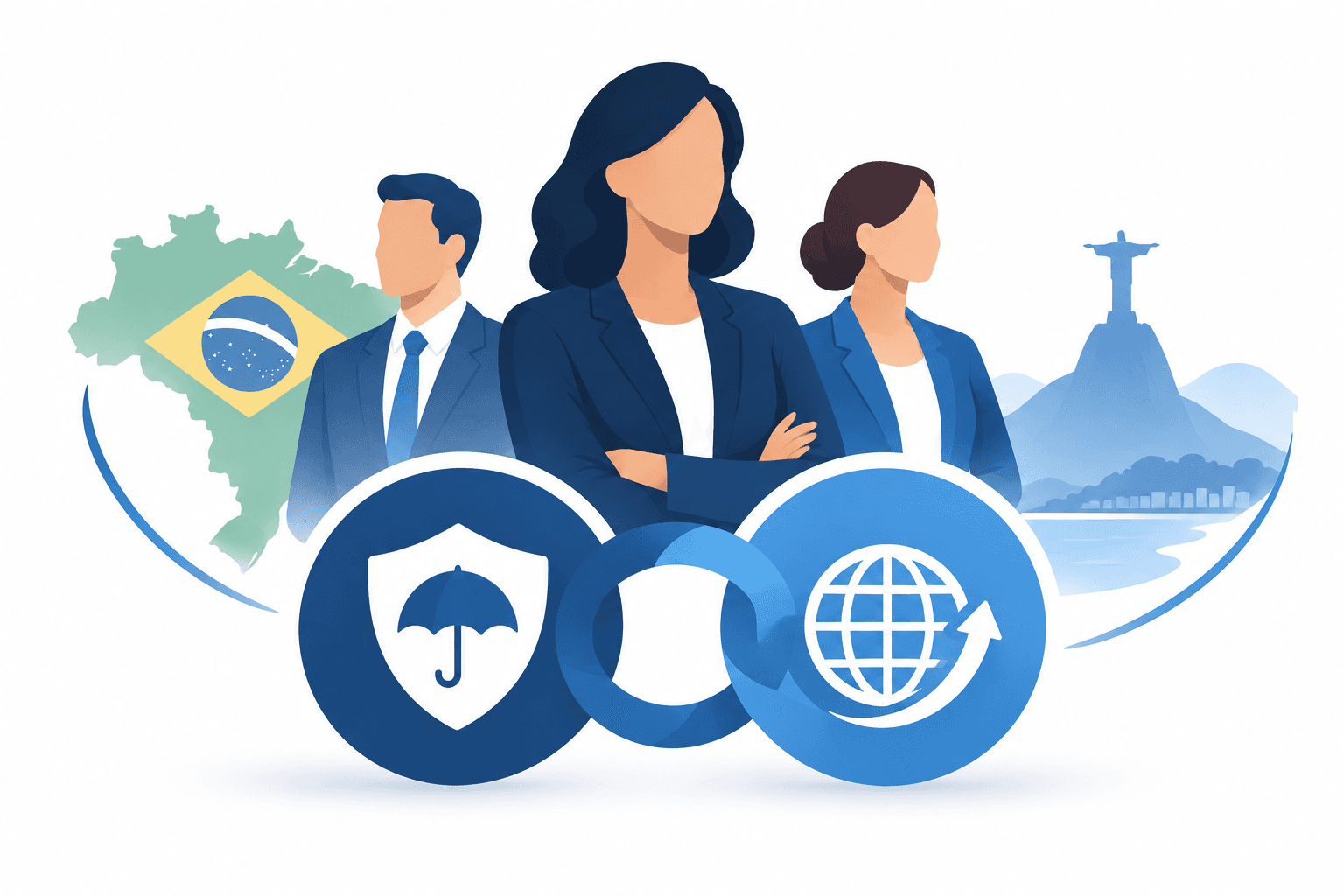 Illustration of executives and insurance symbols representing Avla leadership changes.
