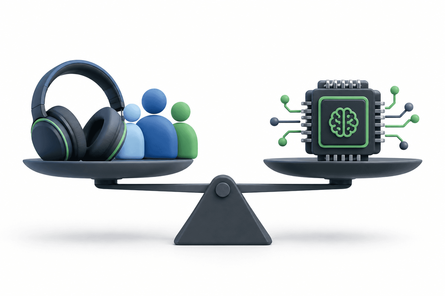 Spotify earnings concept illustration balancing audio subscribers and AI investment.