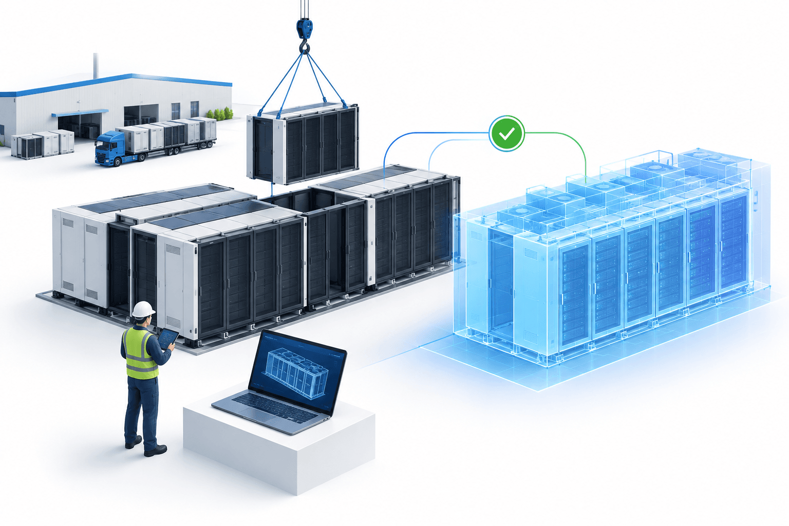 Concept illustration of modular AI data-center deployment accompanying the Vertiv stock announcement.