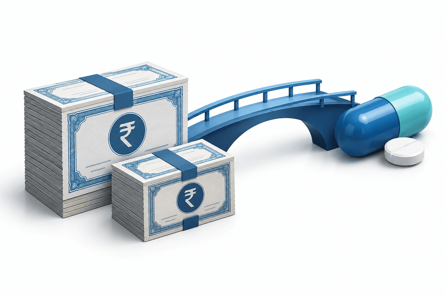 Concept illustration of Sun Pharma bonds linking corporate financing with a pharmaceutical acquisition.