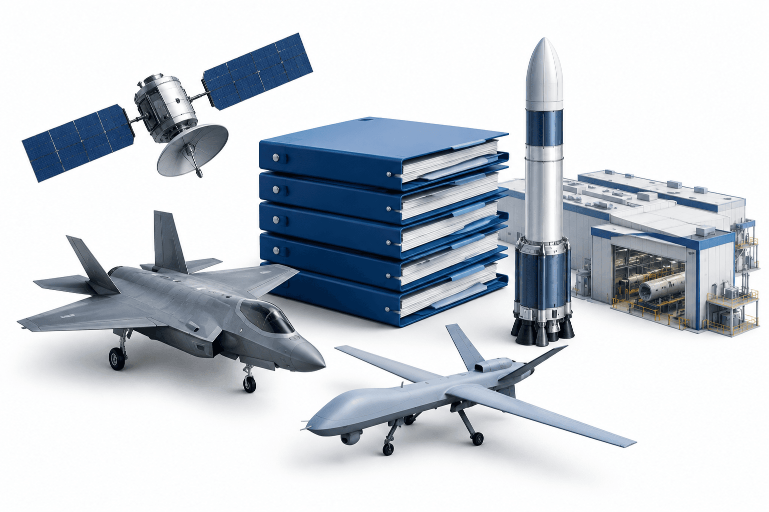 Northrop Grumman earnings illustration featuring aerospace equipment and contract folders representing production and backlog growth.