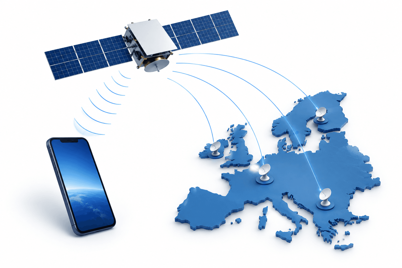 Satellite and smartphone illustration representing the European network opportunity discussed alongside the rise in AST SpaceMobile shares.