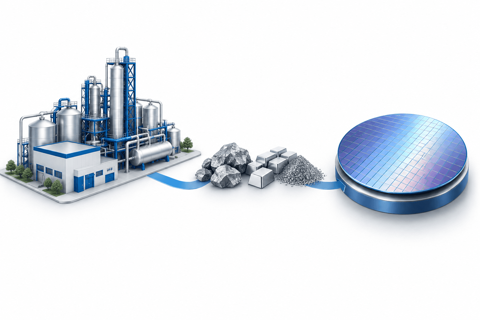 Concept illustration of the Micron minerals investment linking minerals processing with semiconductor manufacturing.
