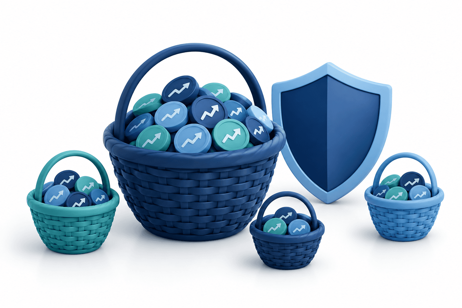 Concept illustration of Arch Capital ETF holdings represented by investment baskets and an insurance shield.