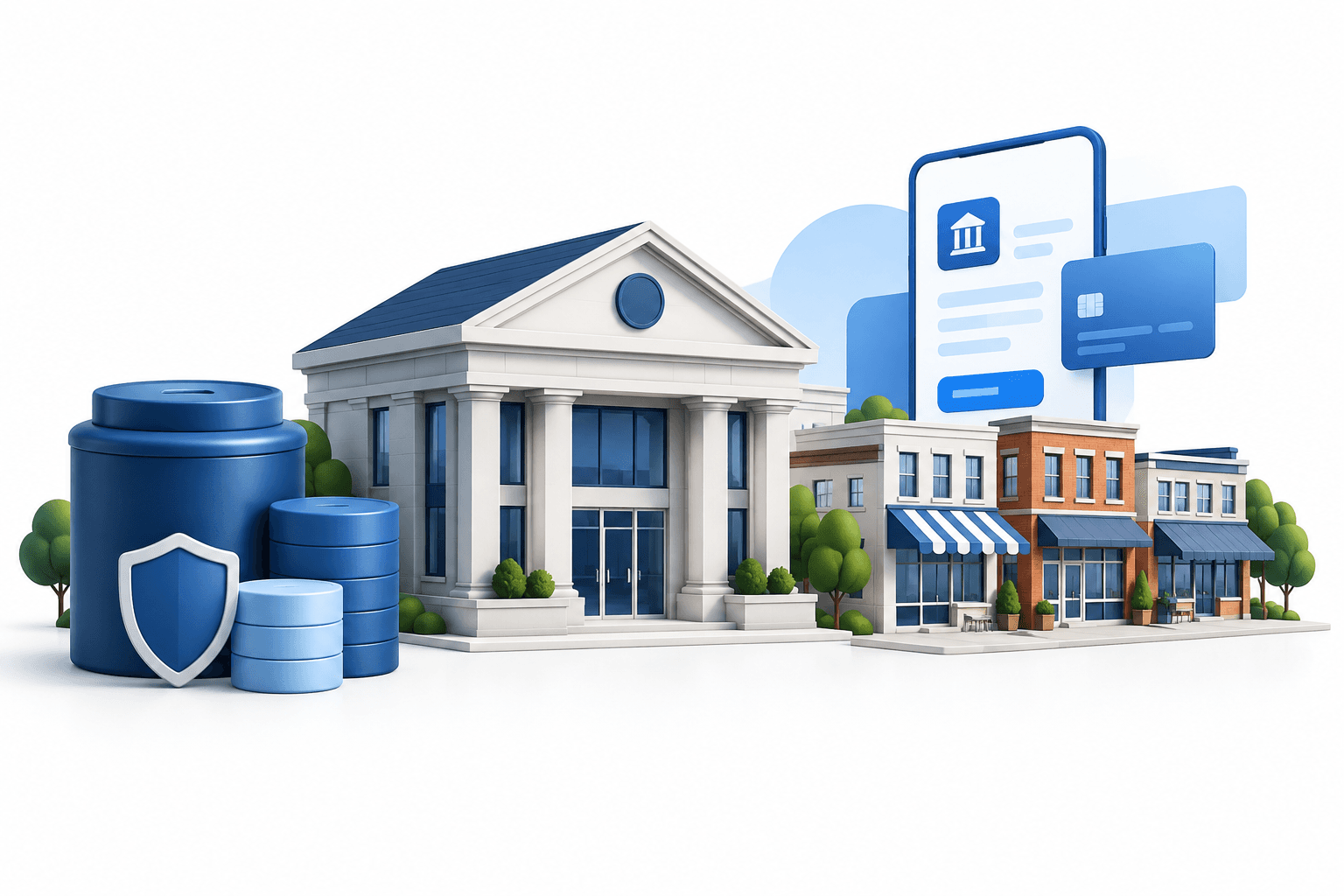 Concept illustration of a regional bank and business deposits representing Mercantile revenue growth.