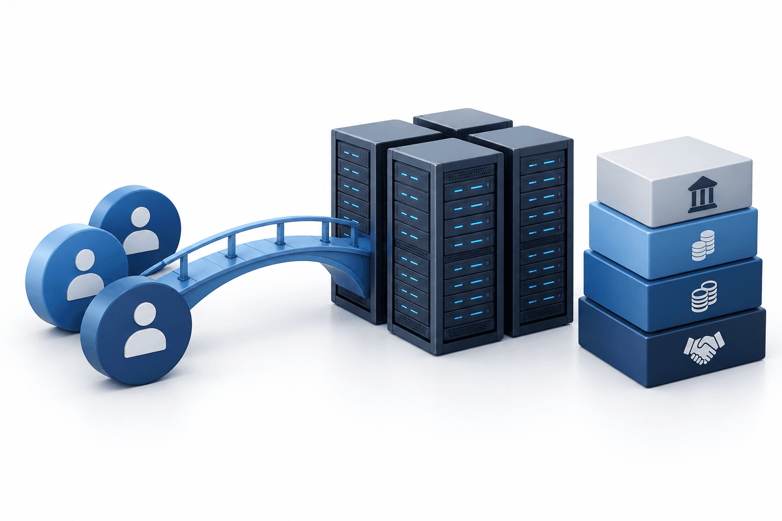 Concept illustration of AI servers and financing blocks representing CoreWeave stock and its debt-funded expansion.