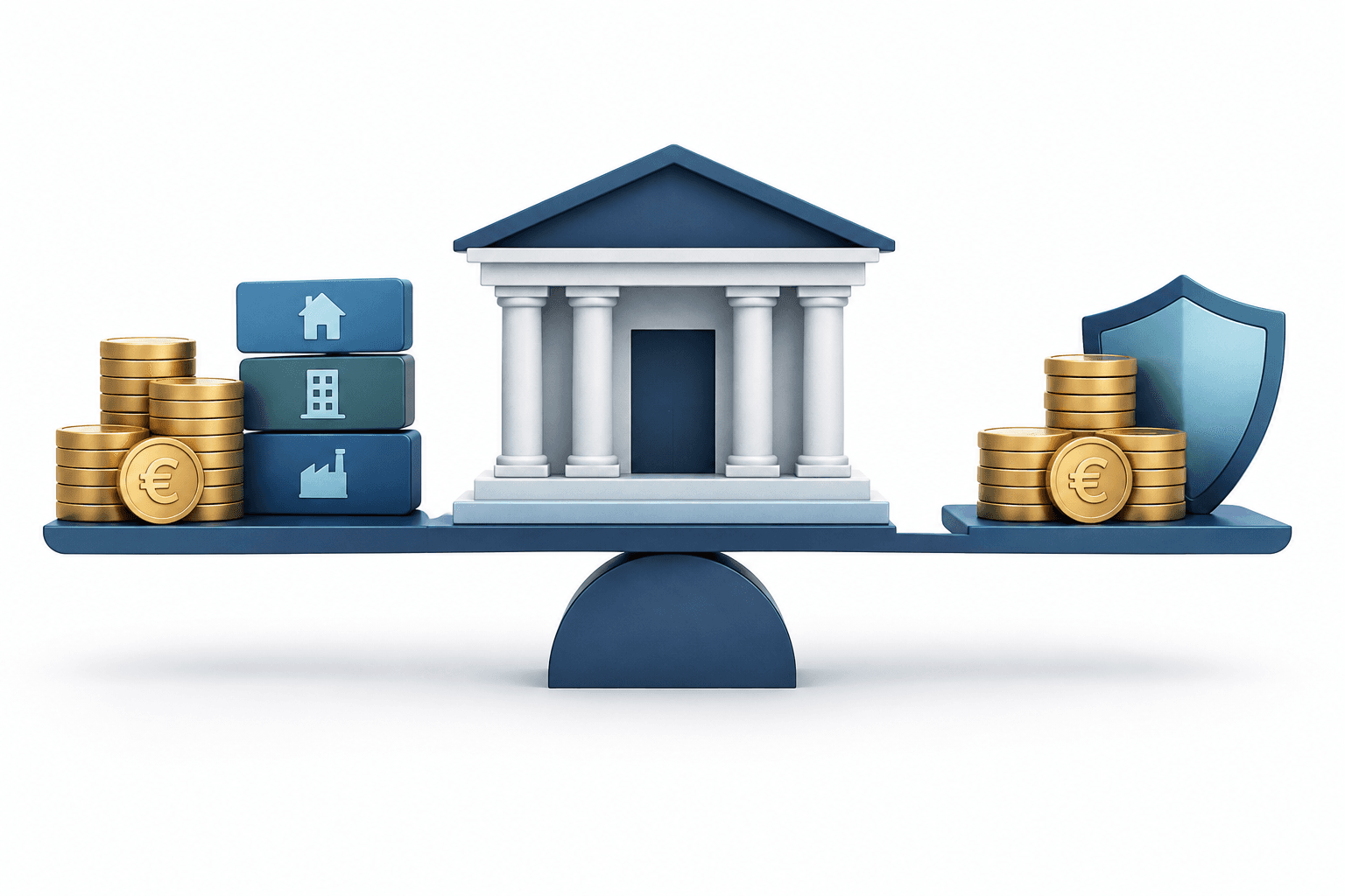 BAWAG earnings concept illustration showing a bank balancing lending, deposits and capital reserves.