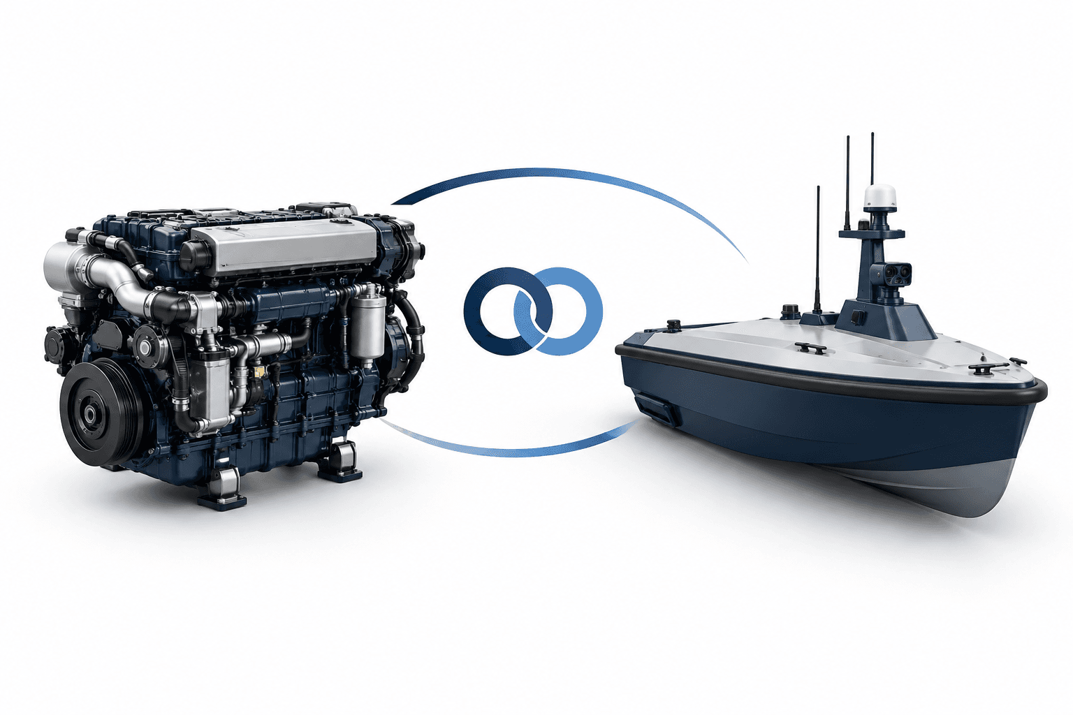Concept illustration of the Red Cat acquisition proposal showing a marine engine beside an uncrewed surface vessel.