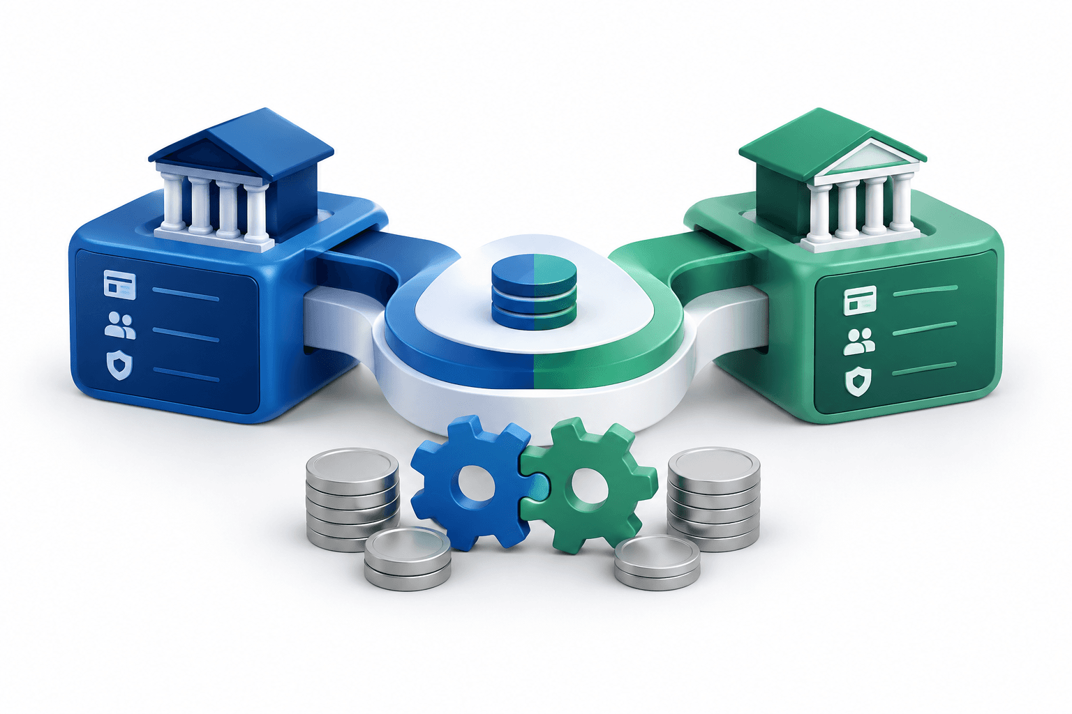 Fifth Third outlook illustrated by connected banking modules and coins representing integration and operating efficiency.