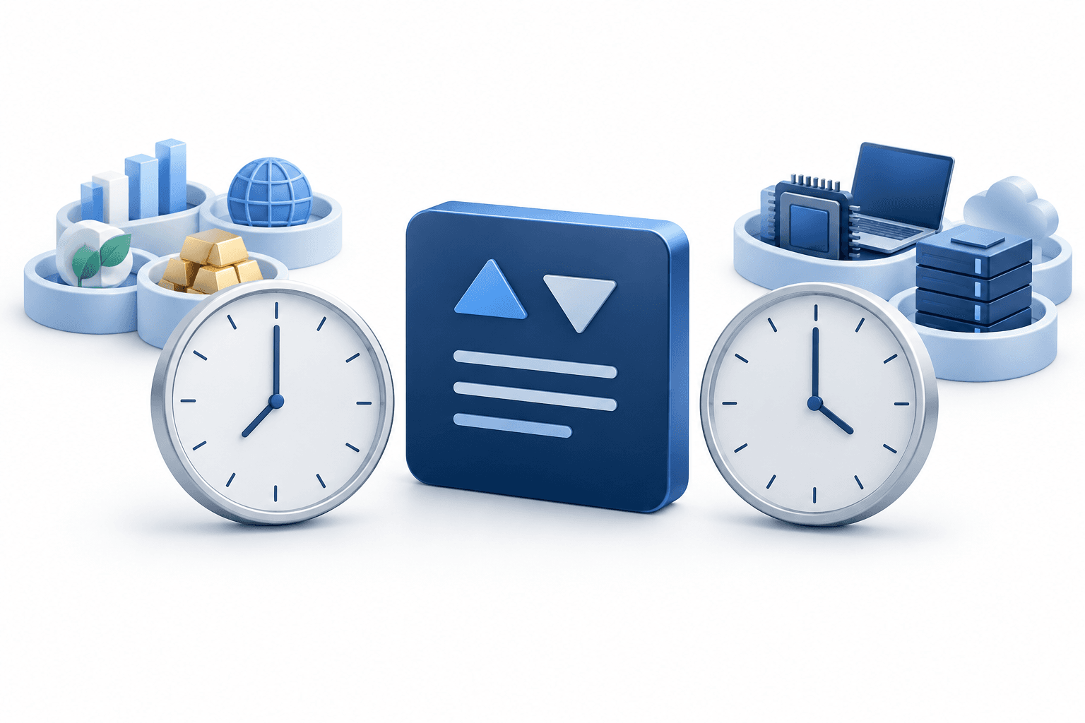 Concept illustration of NYSE options hours with clocks beside an options-contract tile and abstract ETF and technology symbols.