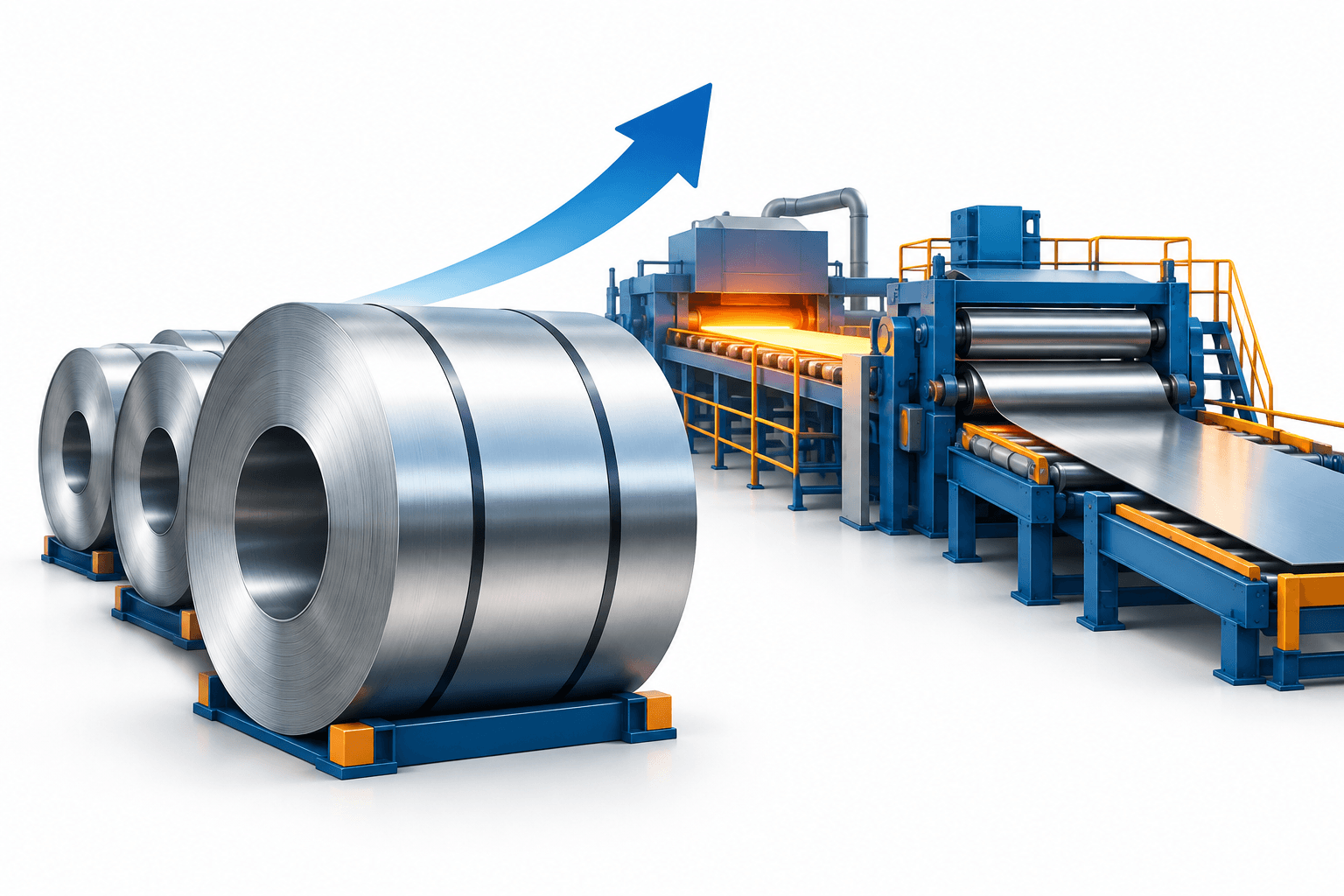 Steel coils and a simplified finishing line illustrate the Cliffs EBITDA outlook.