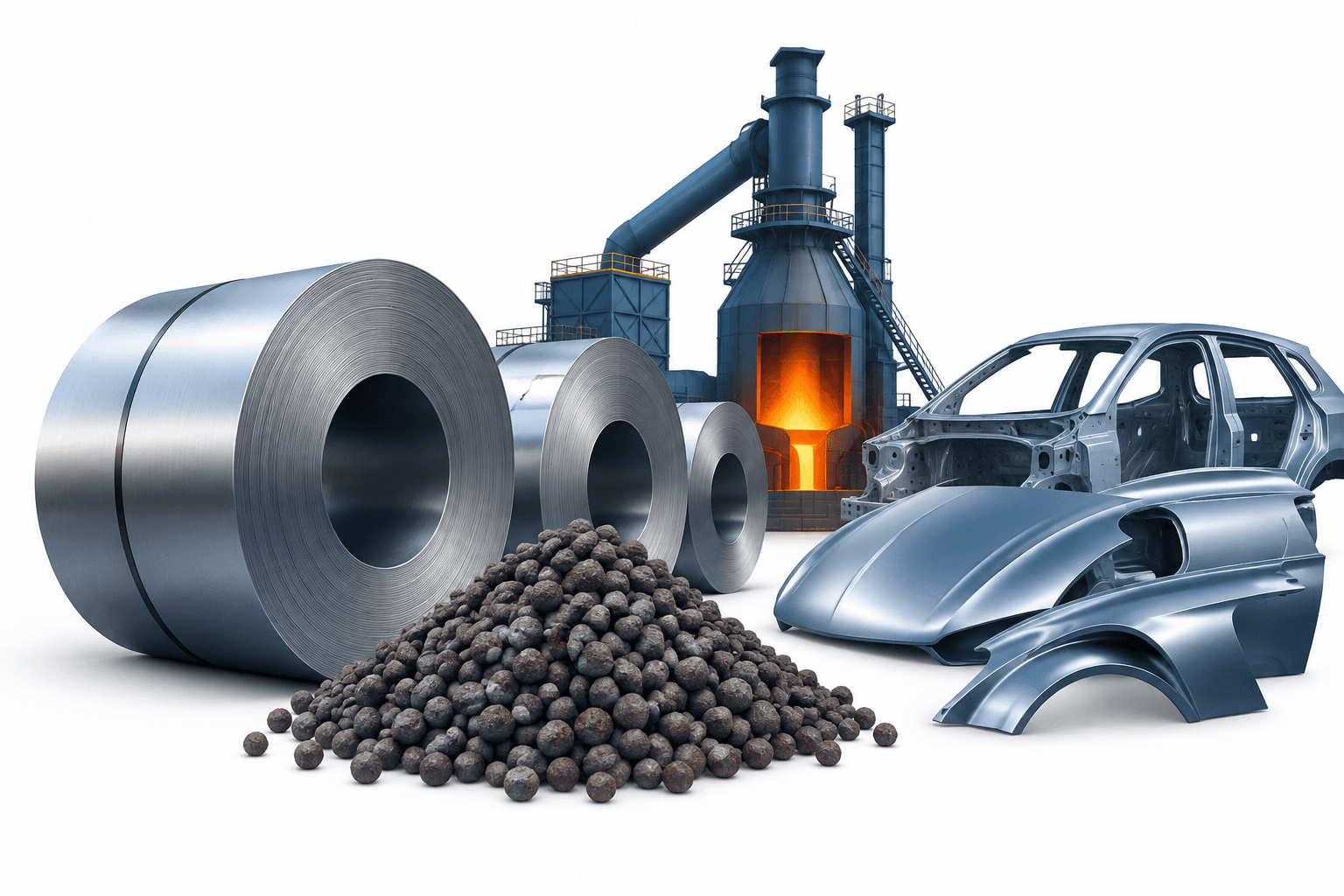 Steel coils and iron ore pellets illustrate the industrial business behind Cleveland-Cliffs shares.