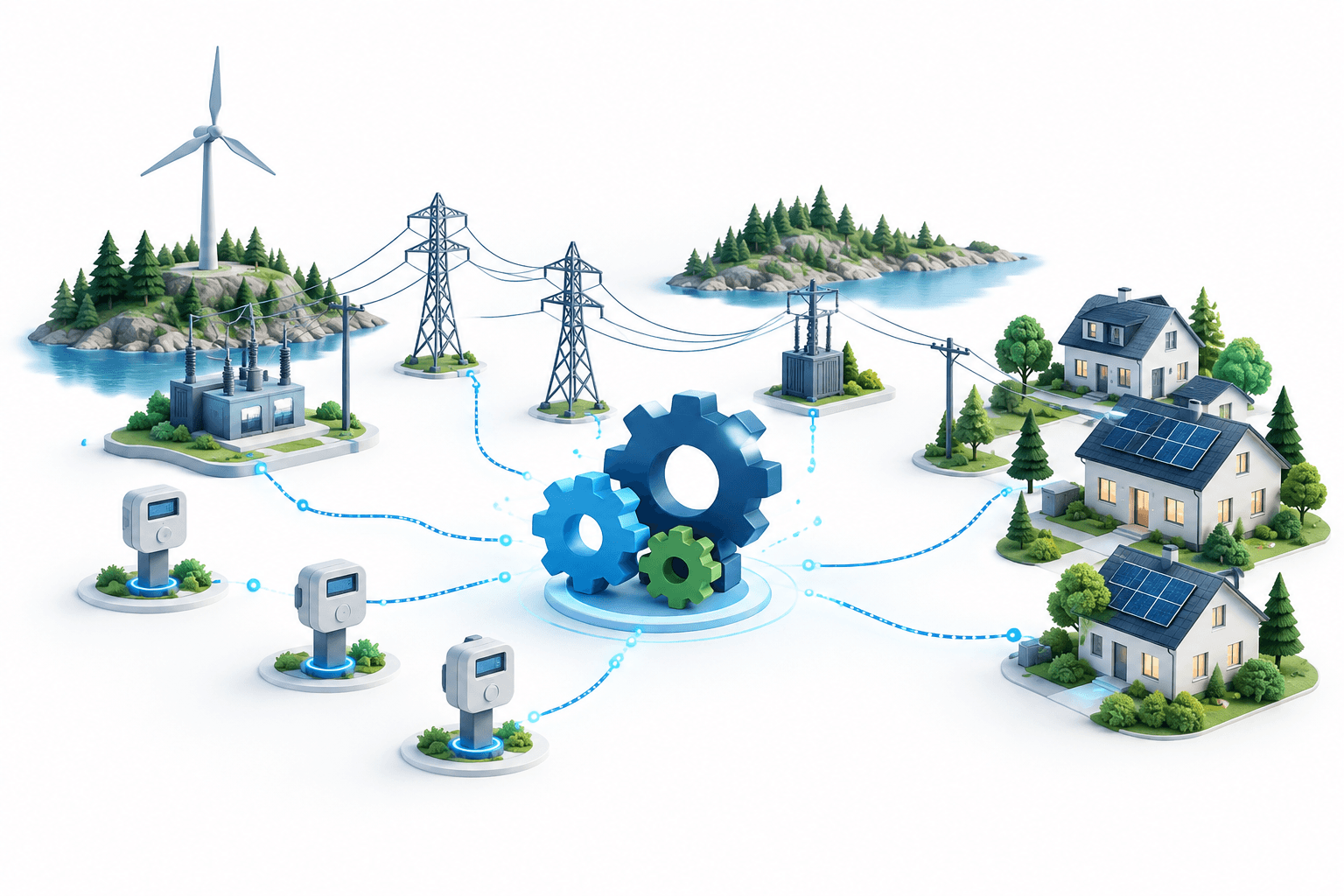Concept illustration of Nordic utilities connecting smart-grid data with automated operational workflows.