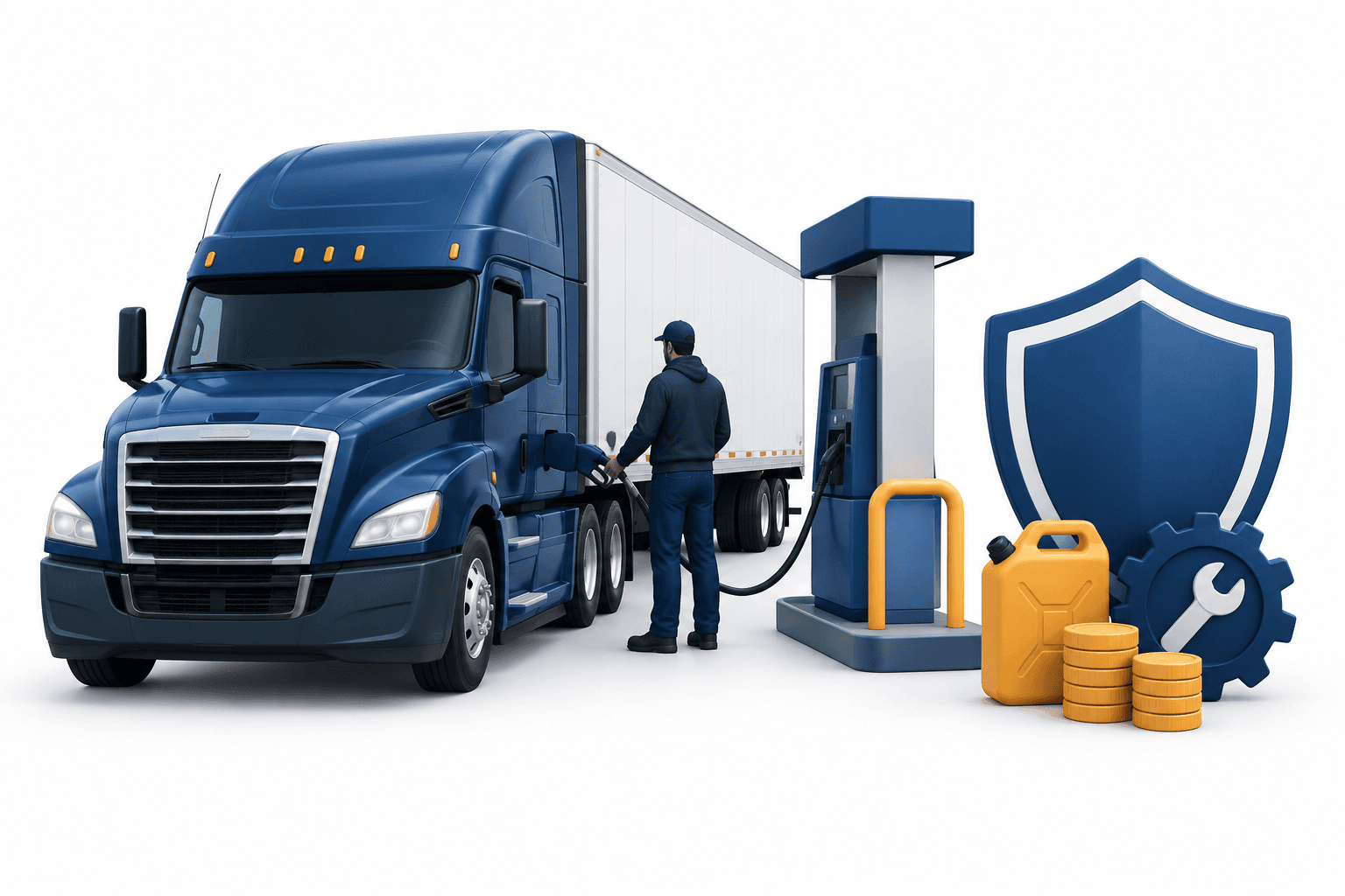 Werner earnings concept illustration showing a freight truck with fuel, driver and insurance cost symbols.