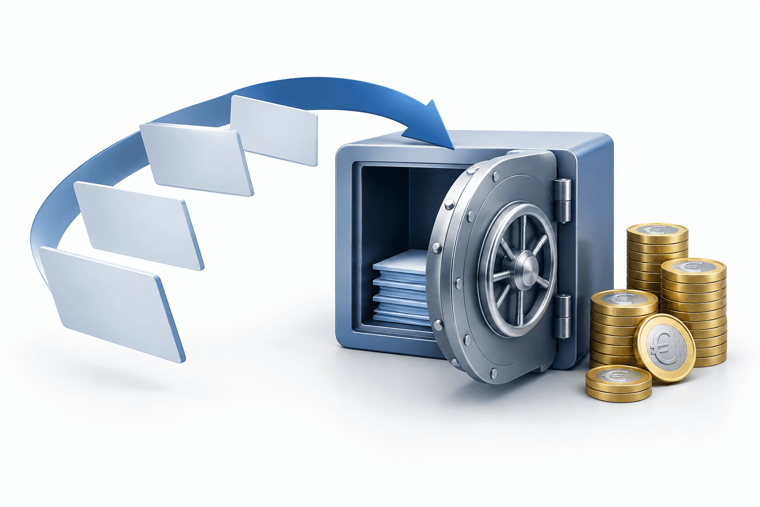 Exor buyback concept illustration showing share certificates returning to a corporate treasury beside euro coins.