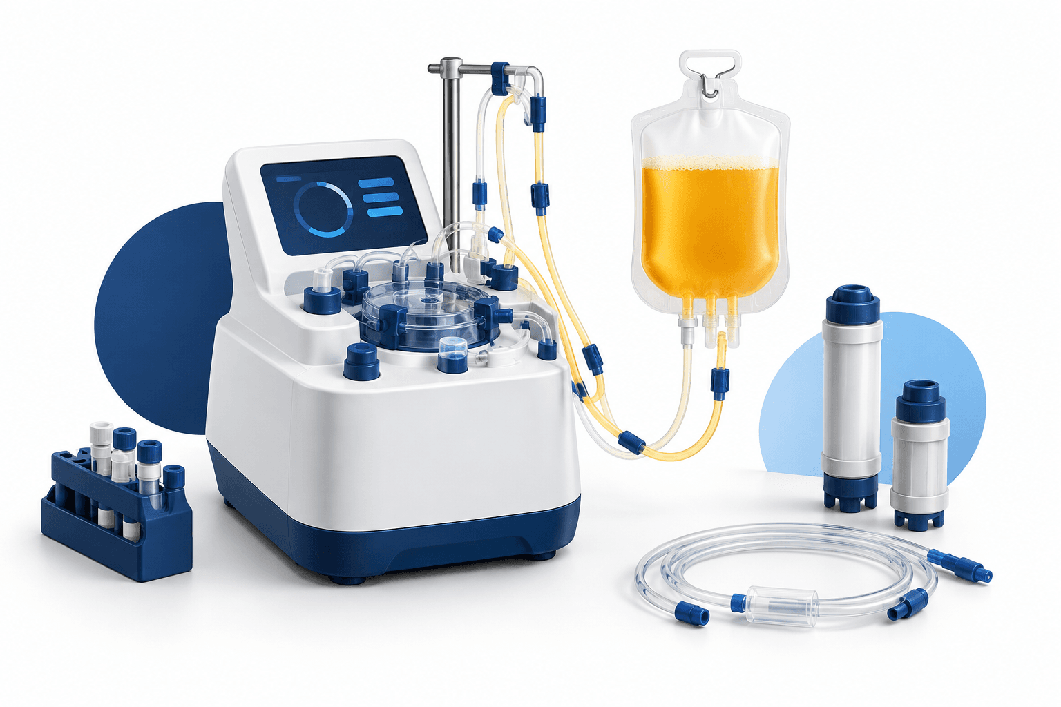 Concept illustration of plasma collection equipment representing Haemonetics earnings and its medical technology businesses.