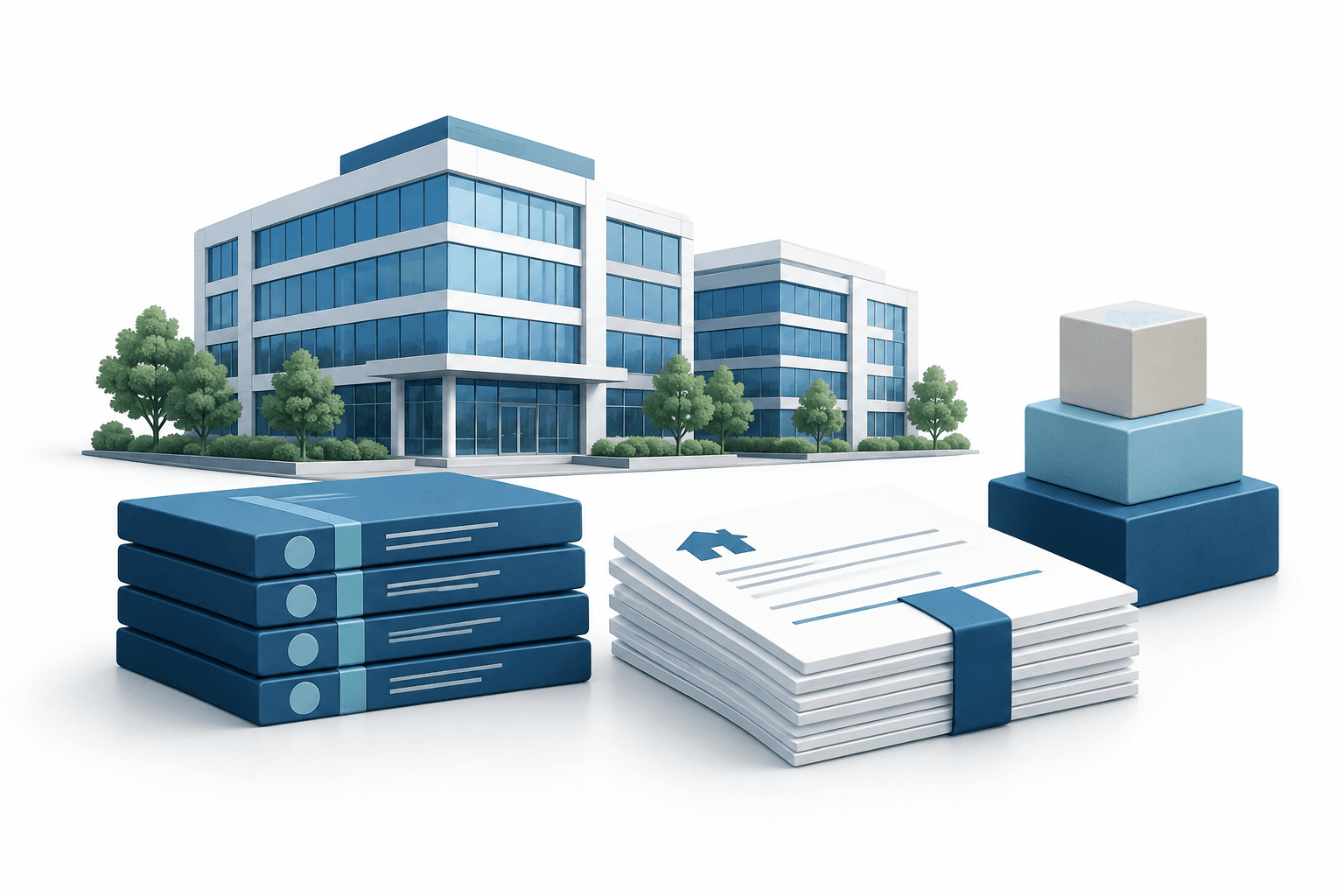 Concept illustration of commercial property, loans and securities representing Ladder earnings.