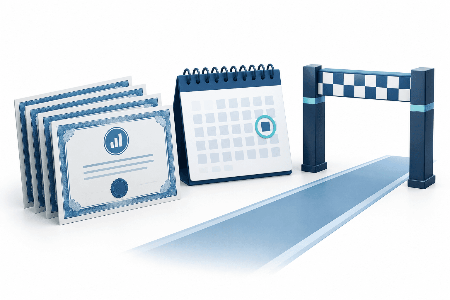 Concept illustration of share certificates and a calendar representing the Nasdaq bid price compliance deadline.