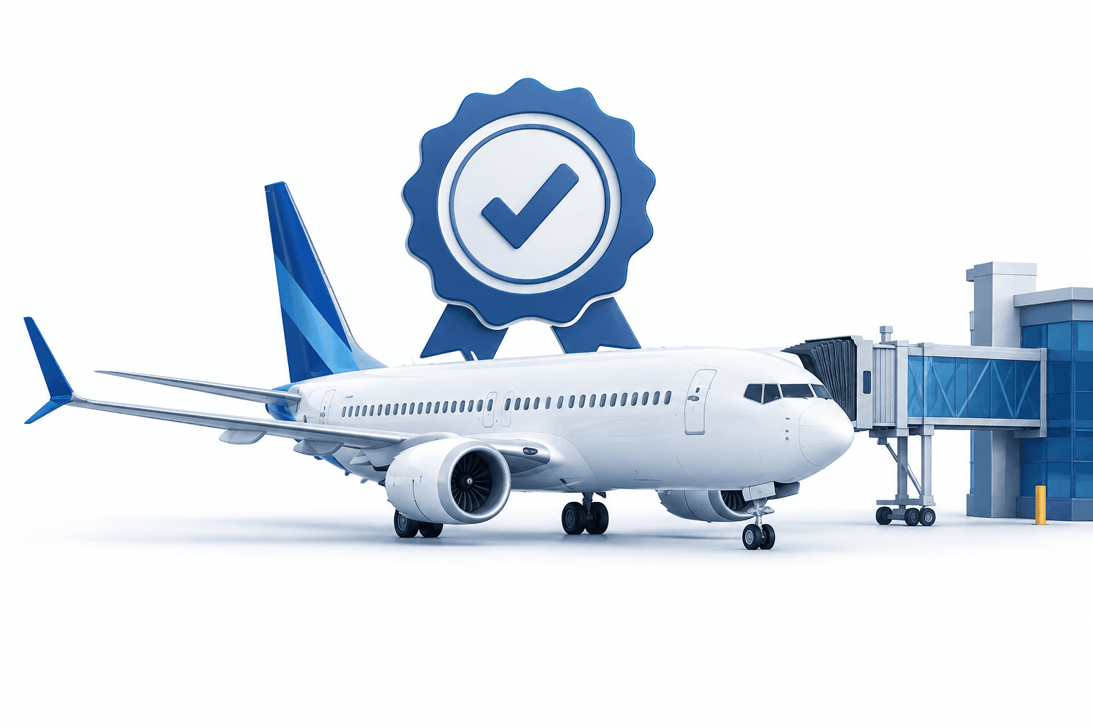 Concept illustration of a passenger aircraft and approval seal representing 737 MAX 10 certification.