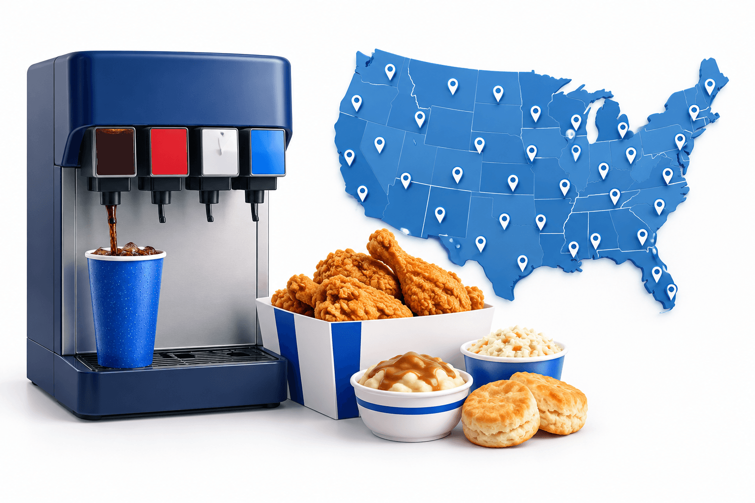 Concept illustration of a nationwide restaurant beverage rollout accompanying news about Coca-Cola shares.