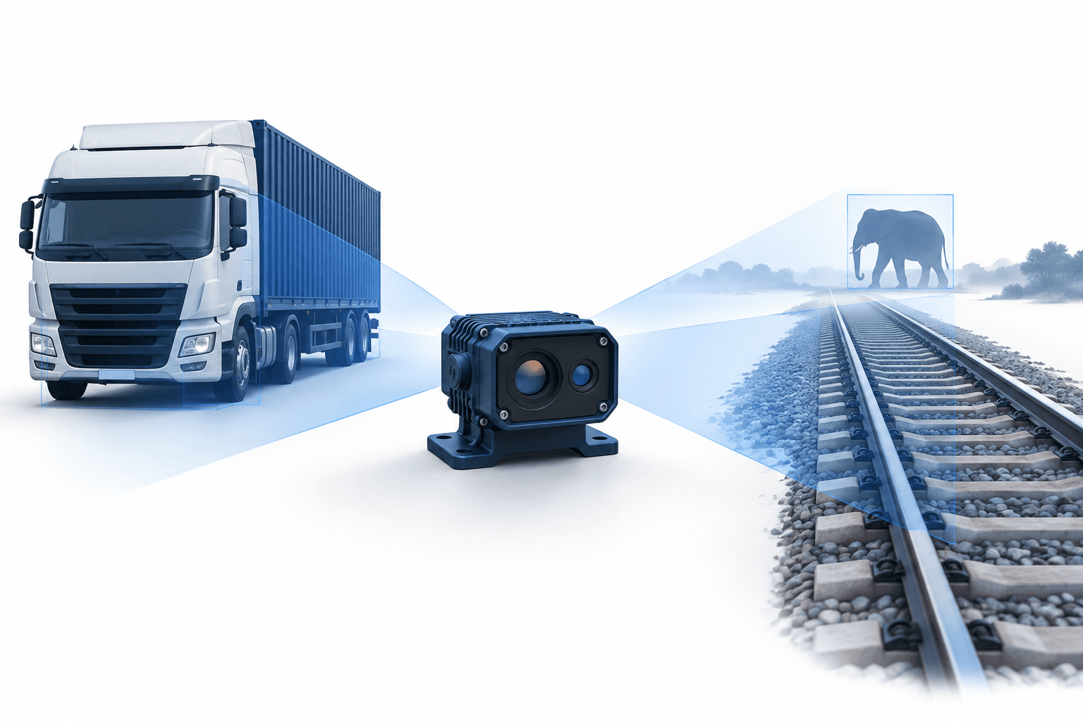 Tonbo Imaging IPO illustration showing thermal sensors for truck and railway wildlife safety.