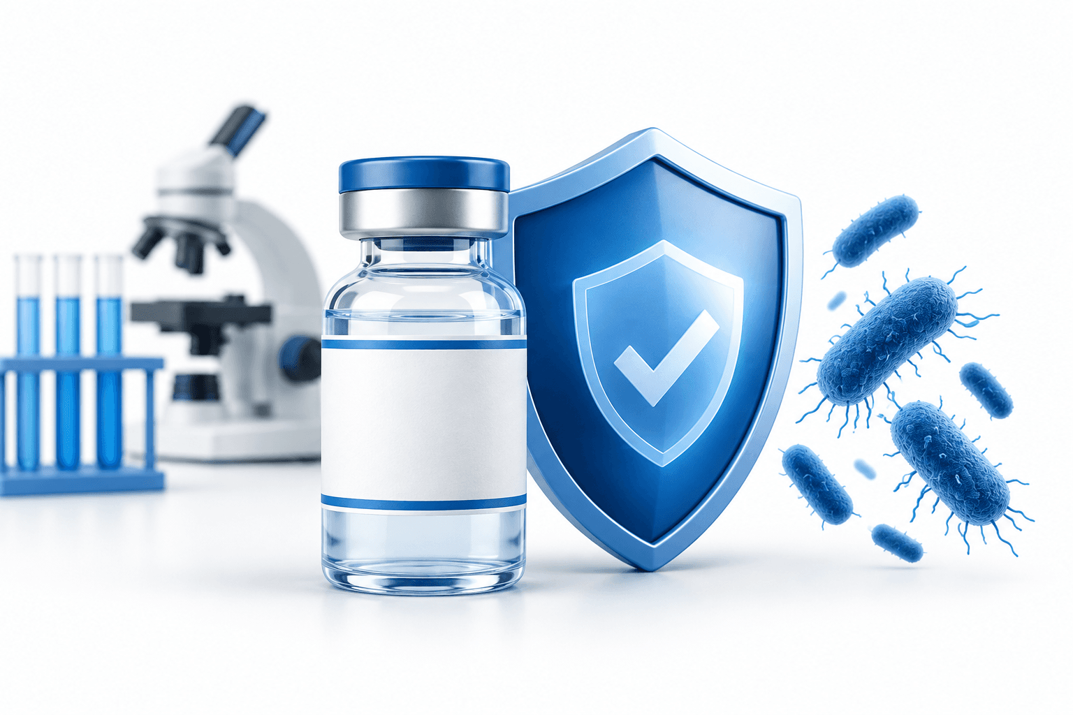 Concept illustration of a vaccine vial and protective shield accompanying news about Vaxcyte shares and VAX-31 development.