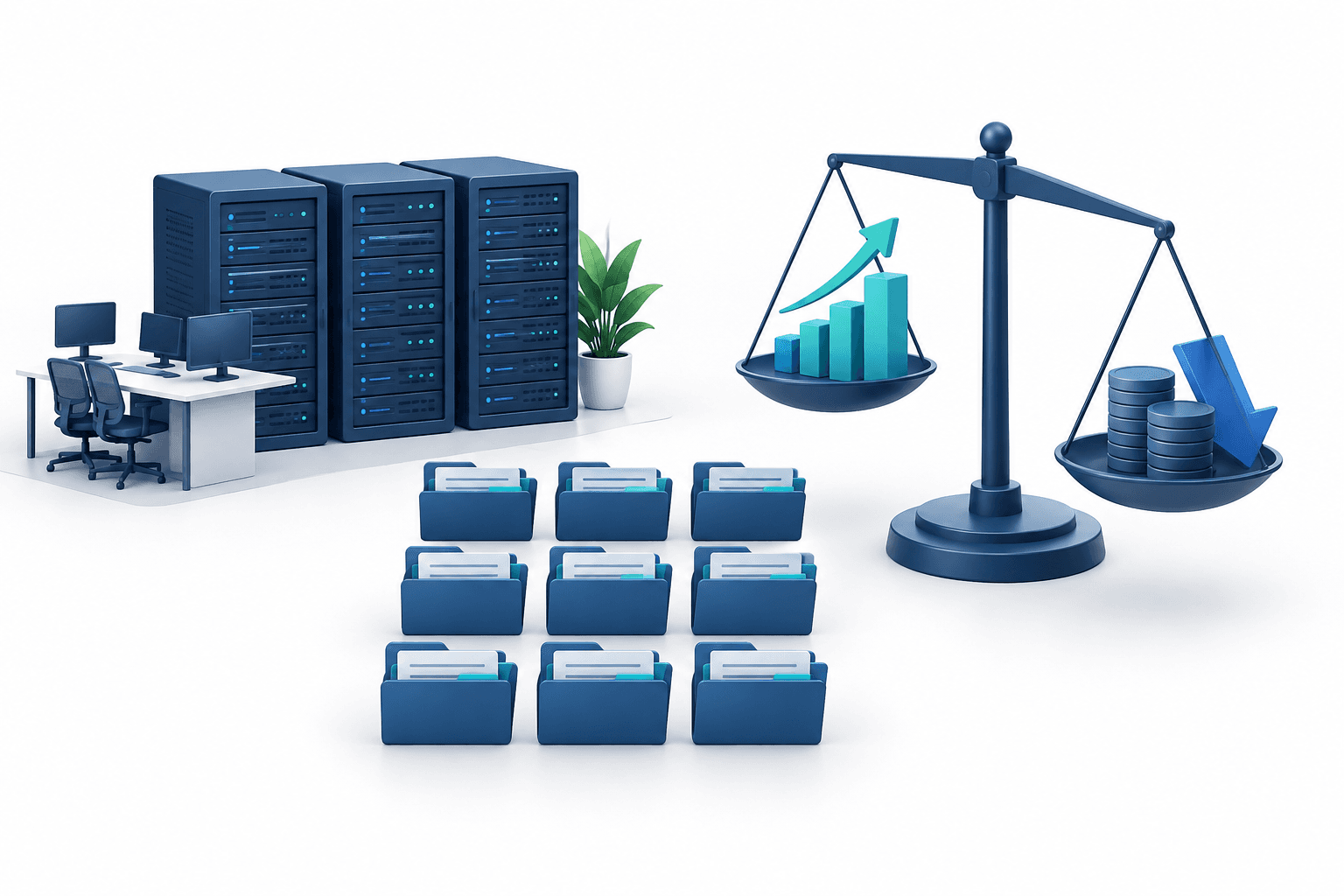 Concept illustration of IT services servers and contract folders reflecting the mixed earnings backdrop for Wipro shares.