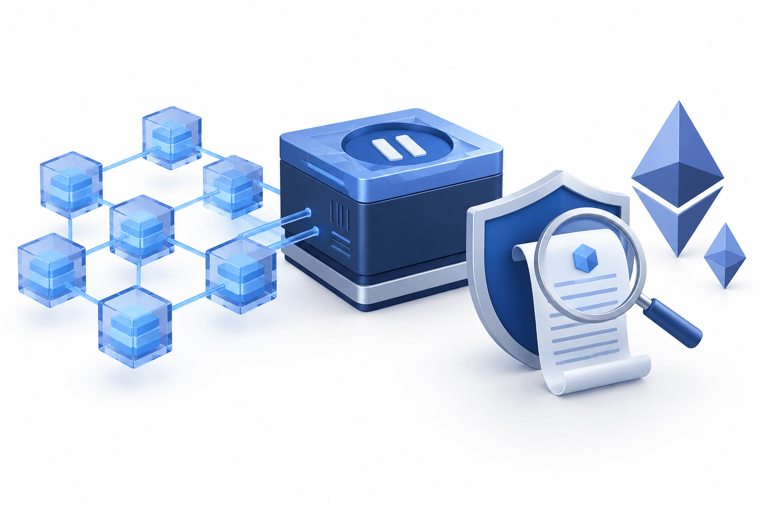 Concept illustration of the Glamsterdam upgrade paused for smart contract security checks.